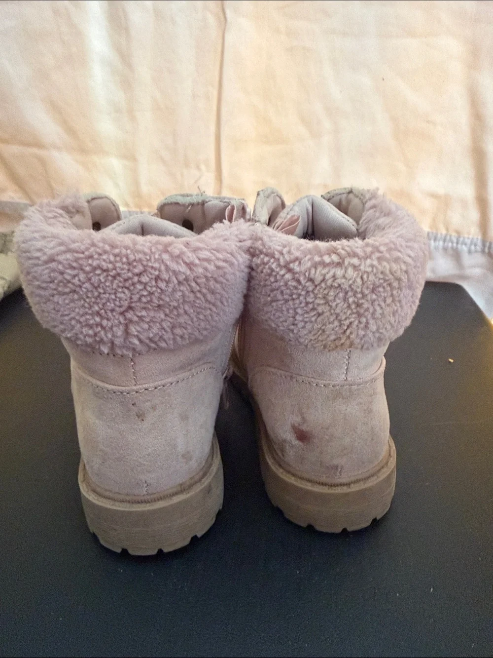 Old Navy Girls Pink Lace-Up Faux-Fur Ankle Boots